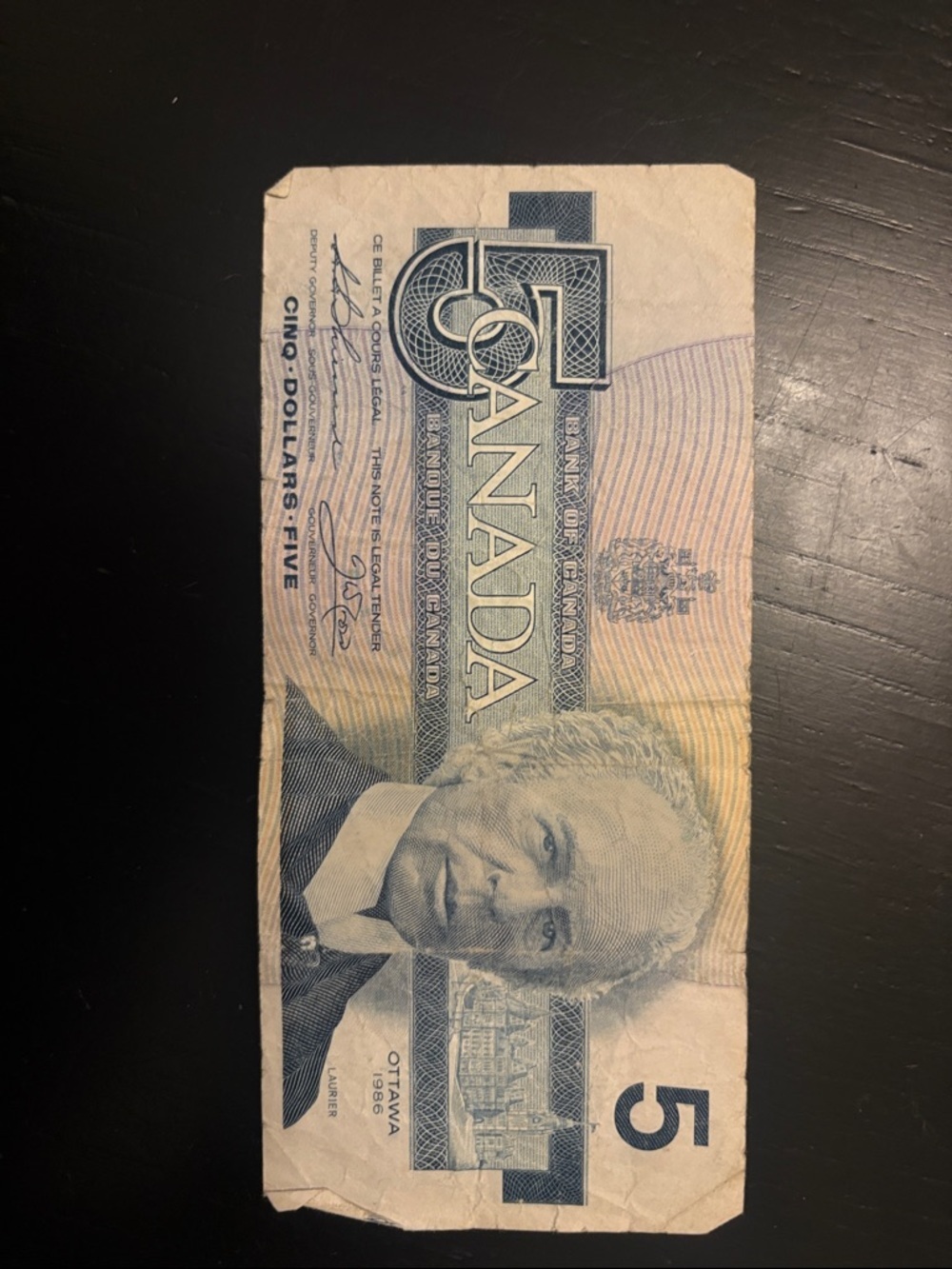 Canada Vintage Five Dollar Bill - Blue Tone